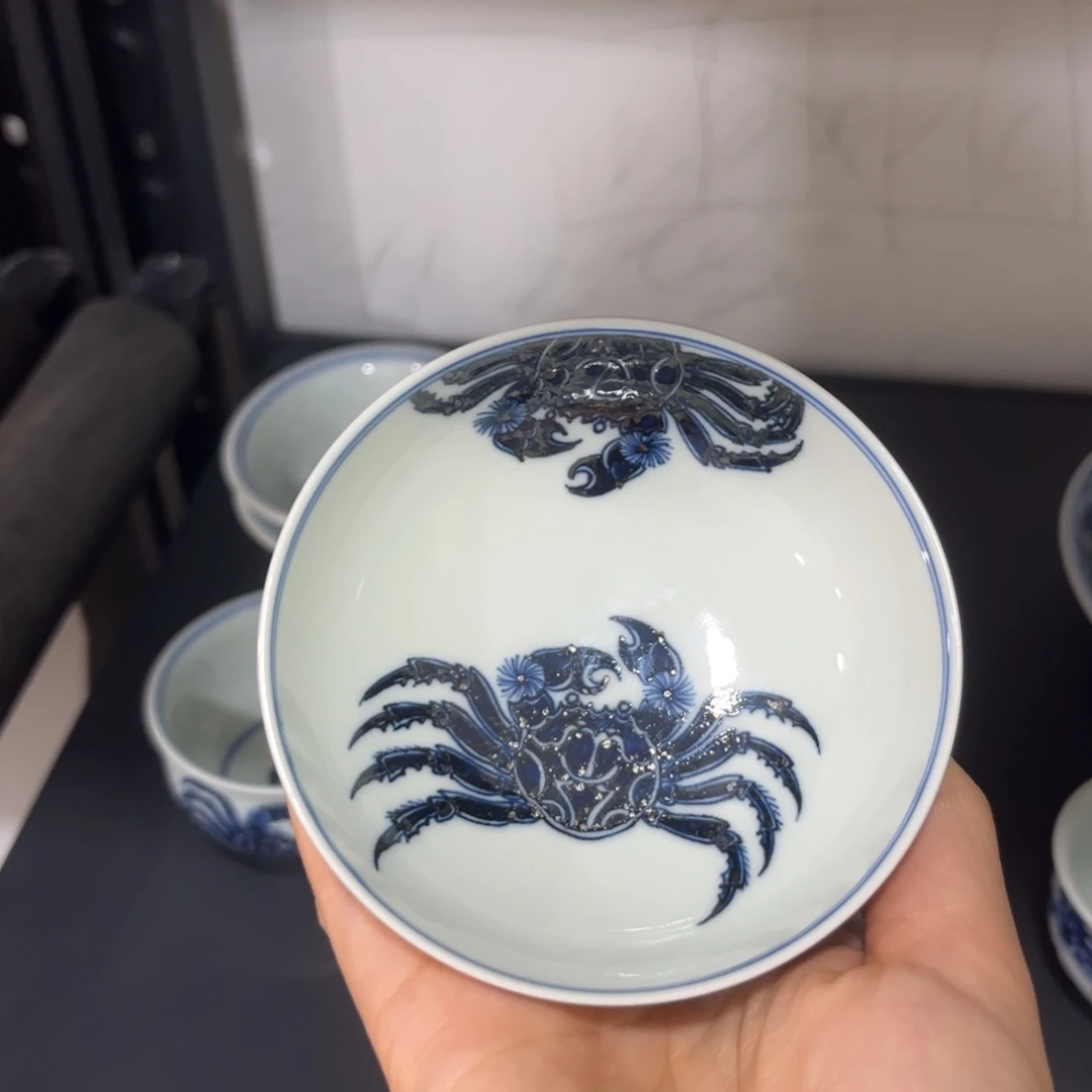 M***g青花仿明螃蟹普洱杯