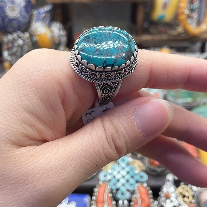 银S925镶嵌绿松石戒指