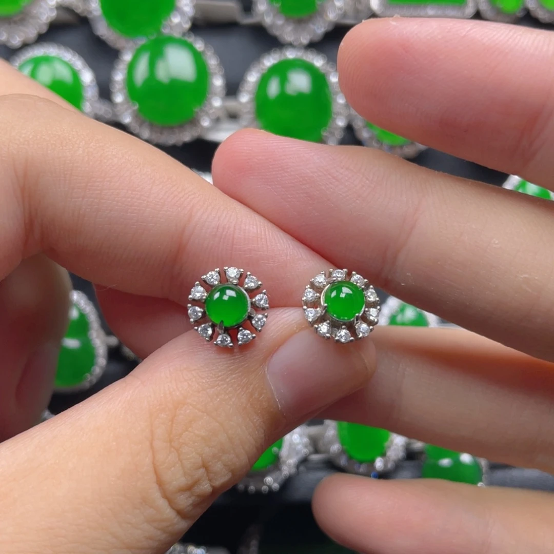 翡翠银S925镶嵌耳饰