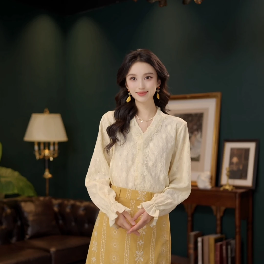 琦琦【枫糖汽水】欧若风长袖衬衫女时尚休闲宽松上衣YF1103298