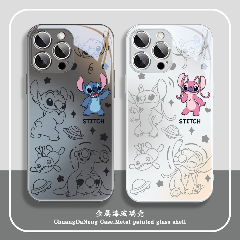 适用苹果17/华为/vivo/小米/oppo史迪仔安琪高级渐变玻璃手机壳