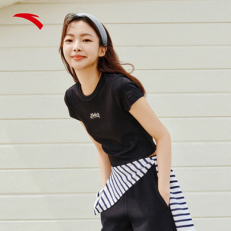 安踏修身短款短袖t恤女子2025夏季新款显瘦时尚百搭上衣休闲短袖