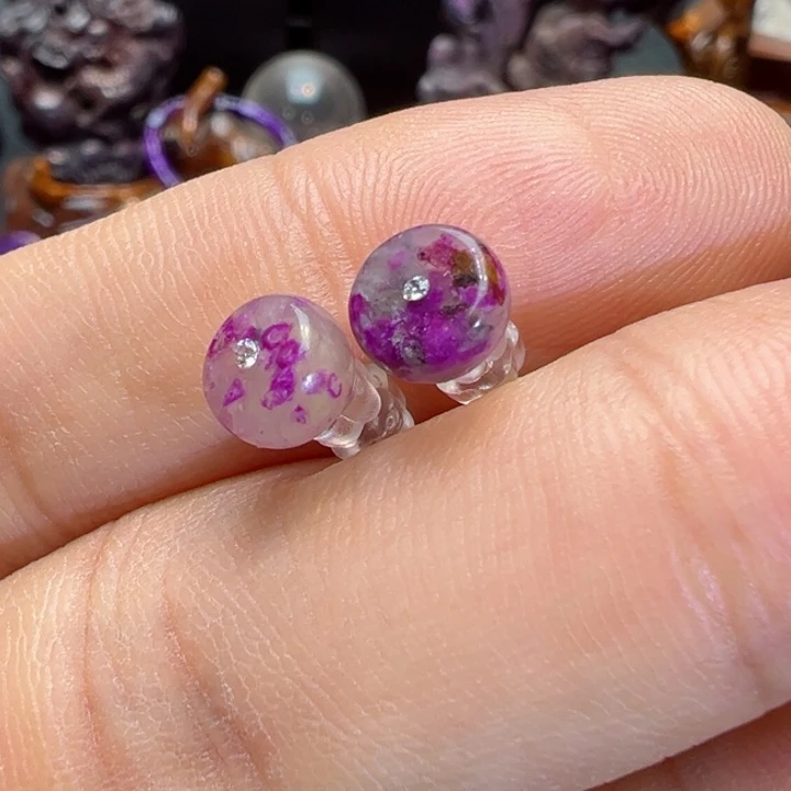 苏纪石（舒俱来）耳钉银S925镶嵌乖**a