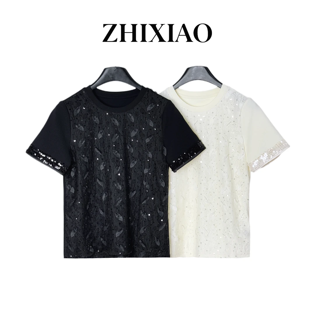 【ZHIXIAO】夏季新款：珠片绣花短袖89356