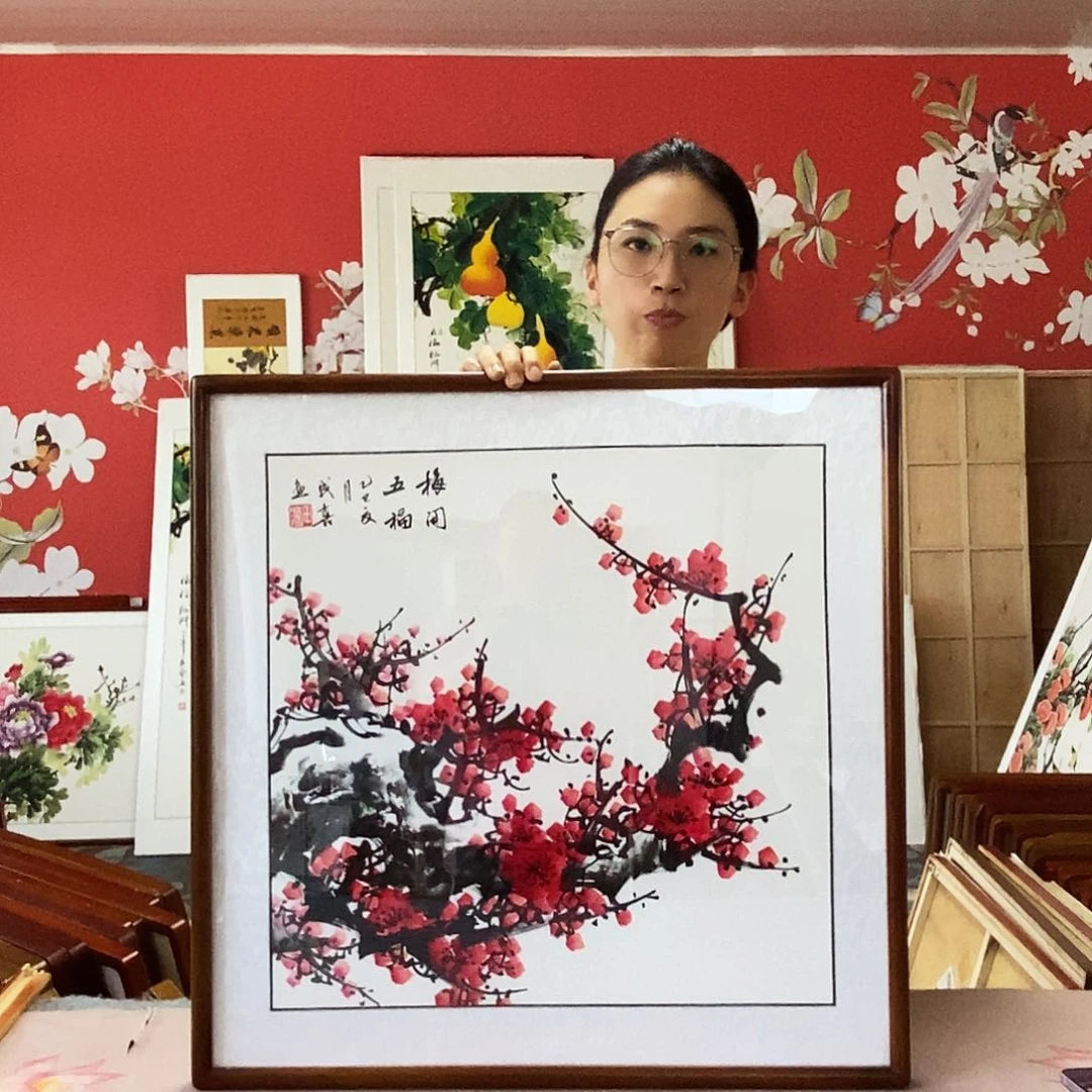 国画手写手绘带框包邮62✖️62国画作品