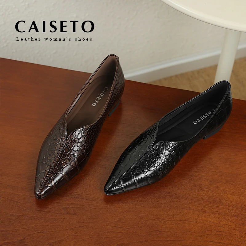 头层牛皮/1.5CM 2025新款鳄鱼纹真皮浅口尖头百搭气质女鞋24D606