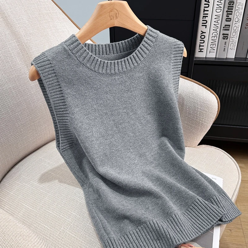 软糯亲肤灰色韩版ins简约保暖针织背心上衣2025秋季叠穿女士外搭