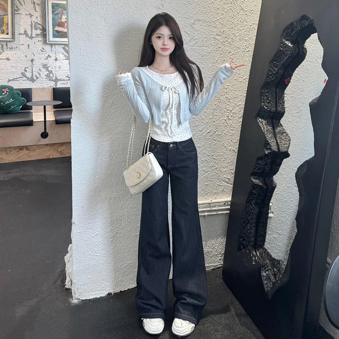 碎花假两件针织衫女2025新款早初秋季韩系氛围感长袖上衣7402