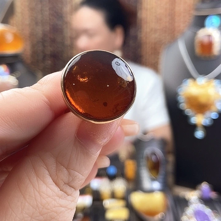 银S925镶嵌琥珀戒指戒指