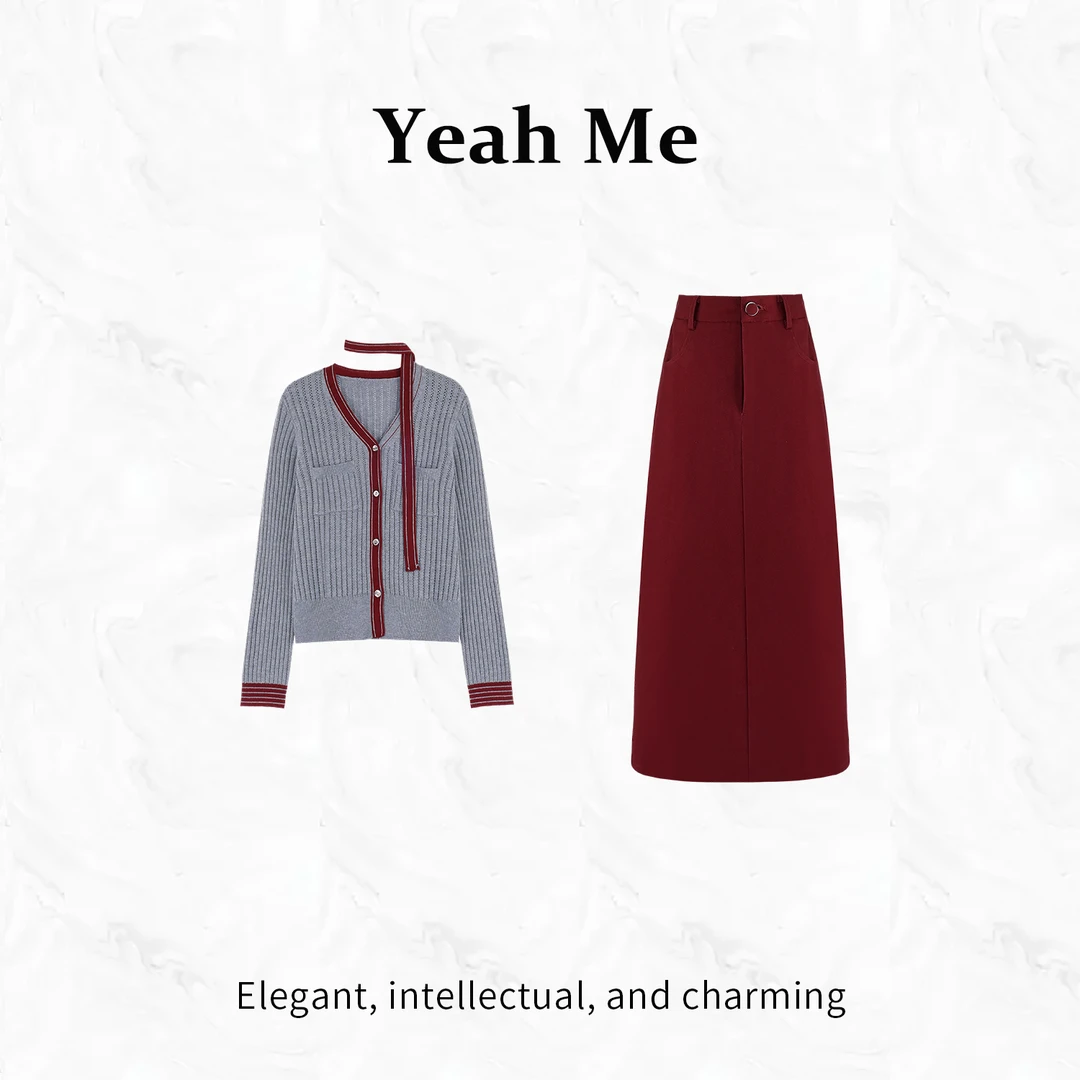 Yeah Me/也觅【秋晚红枫】秋季新款优雅高级感气质半身裙套装入秋