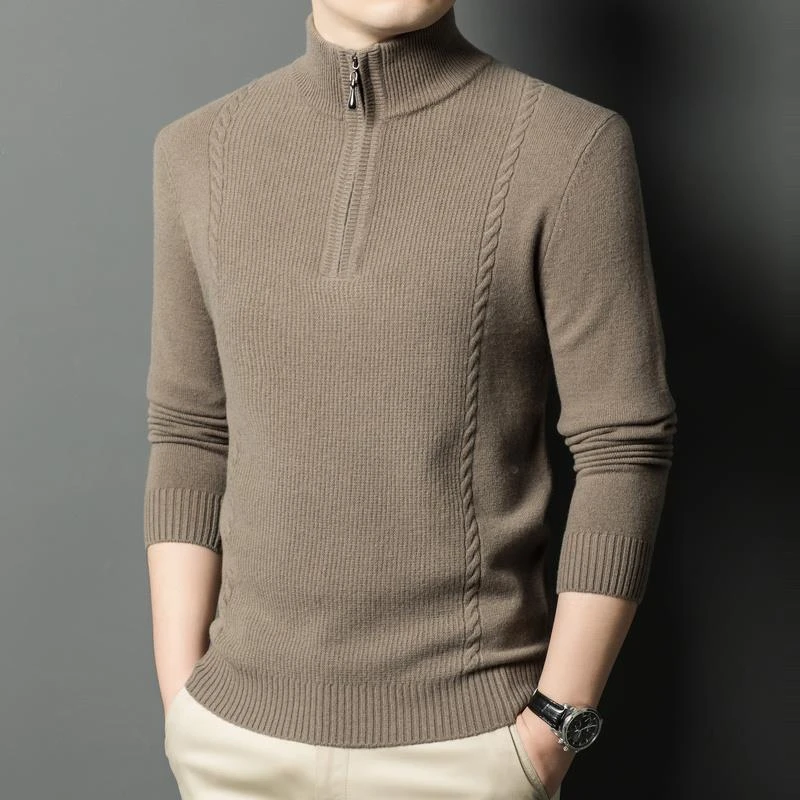 秋冬季半拉链炼立领纯羊毛衫男2025新款潮流休闲加厚打底针织衫毛