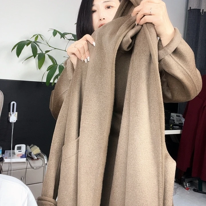 双面呢大衣大帽款m