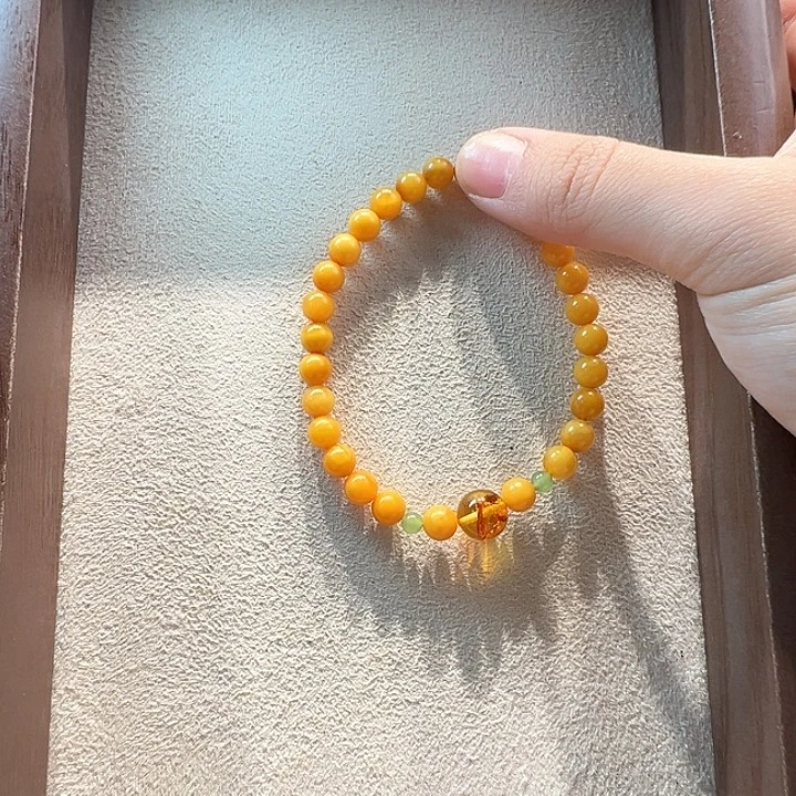 蜜蜡未镶嵌手链6.5mm蜜蜡手串