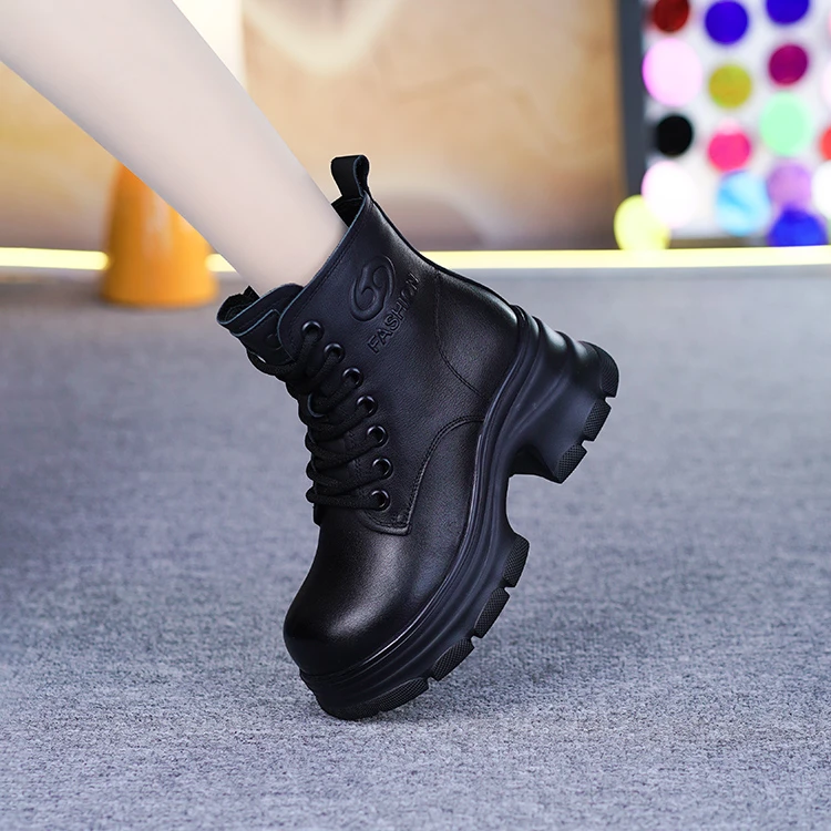 50317新款真皮马丁靴厚底增高牛皮女靴英伦复古风时尚百搭马丁靴