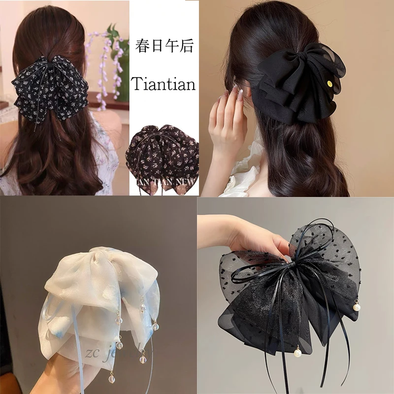 新款时尚甜美可爱懒人马尾夹韩版大蝴蝶结抓夹半扎发发夹发饰女