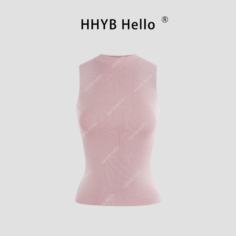 HHYB Hello法式圆领无袖针织背心女2025夏新款高级感上衣M1008