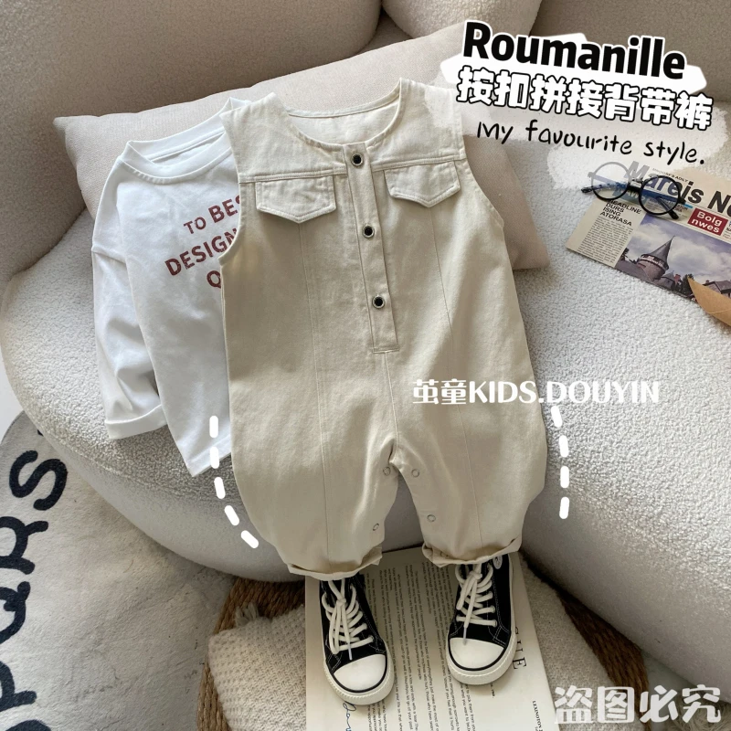【麦麦妈】C181春秋小童按扣拼接连体裤背带裤春季新品男女宝宝休闲