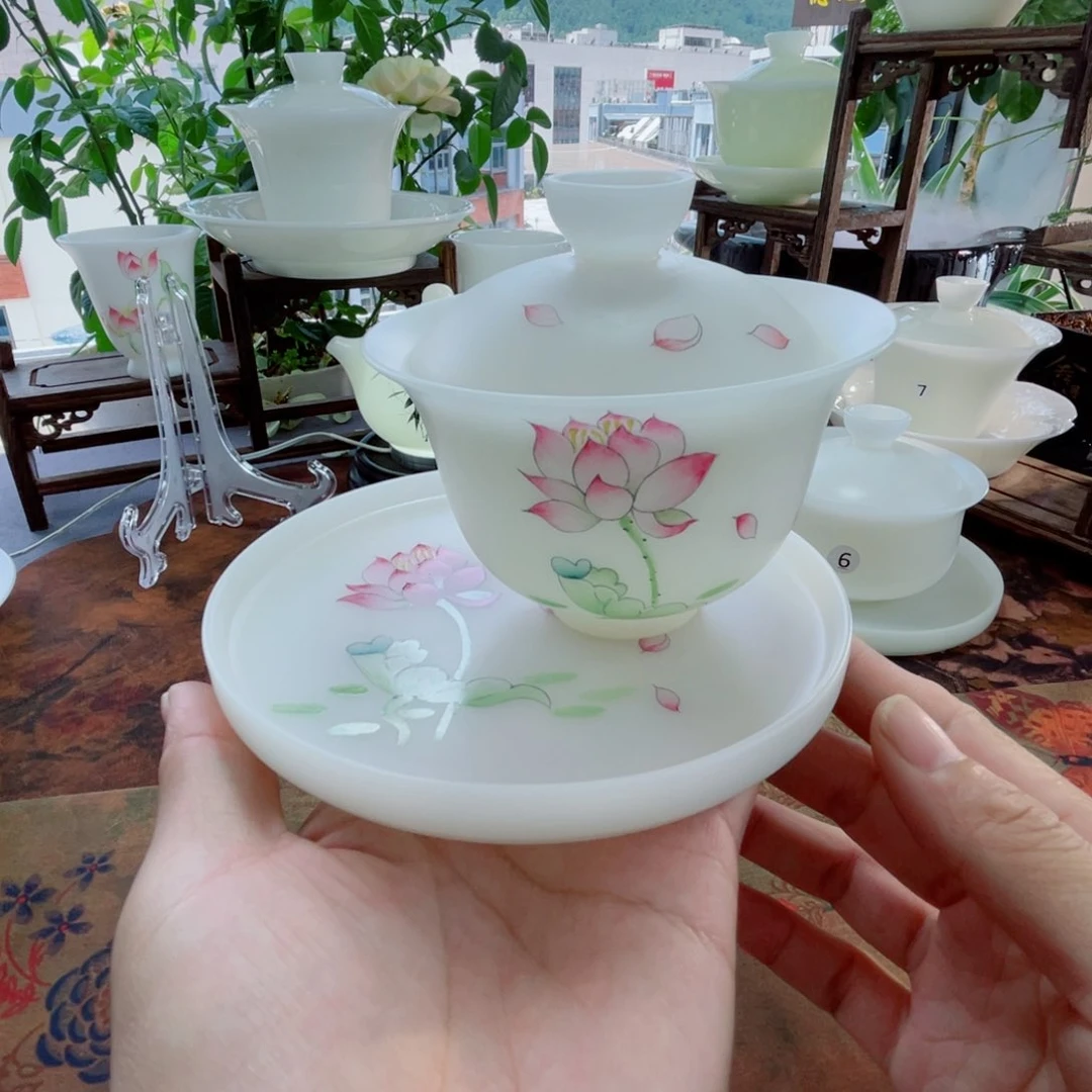 冰晶璞玉素烧手绘荷韵