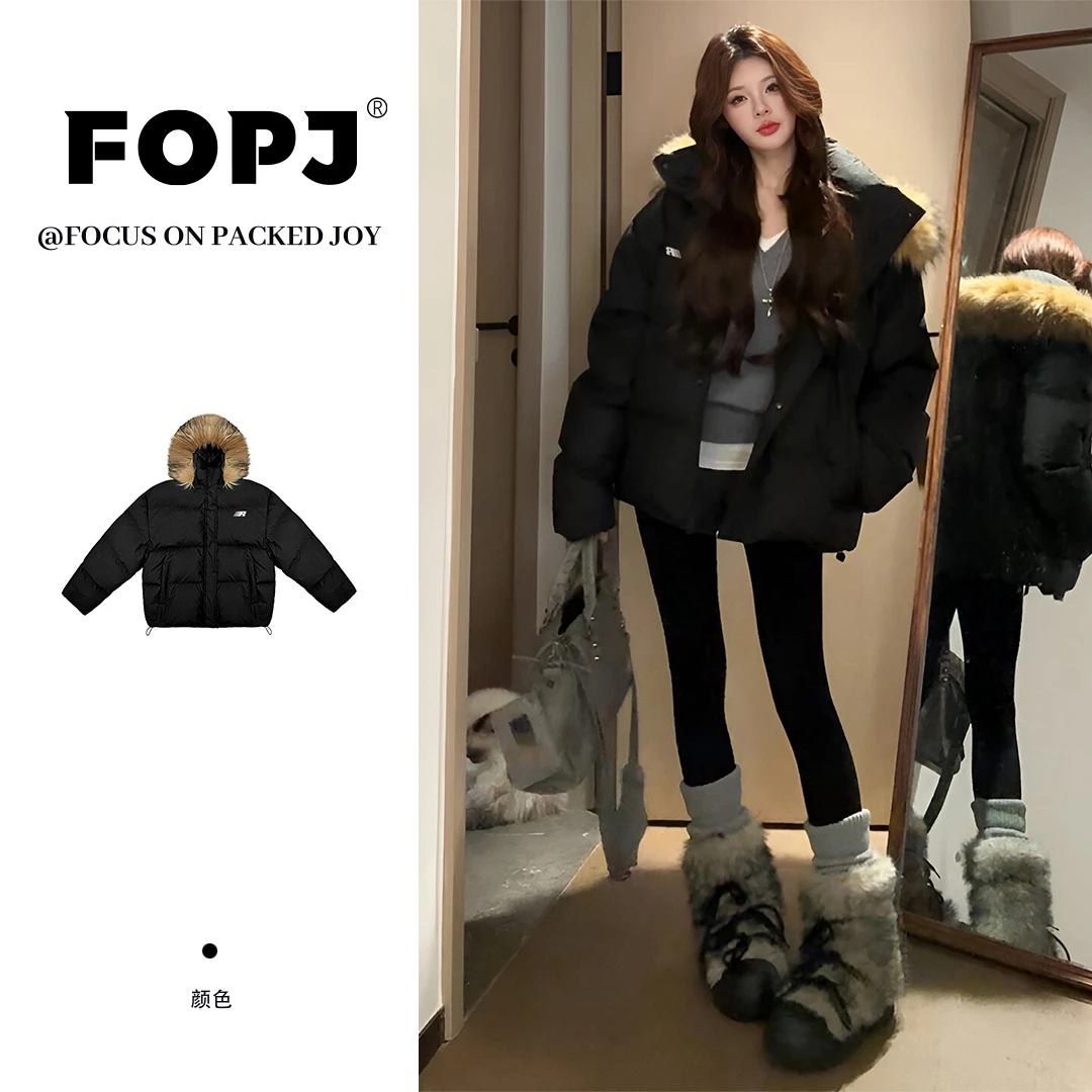 FOPJ冬季新款加厚保暖毛领潮流休闲服女韩版时尚简约拉链短款棉服