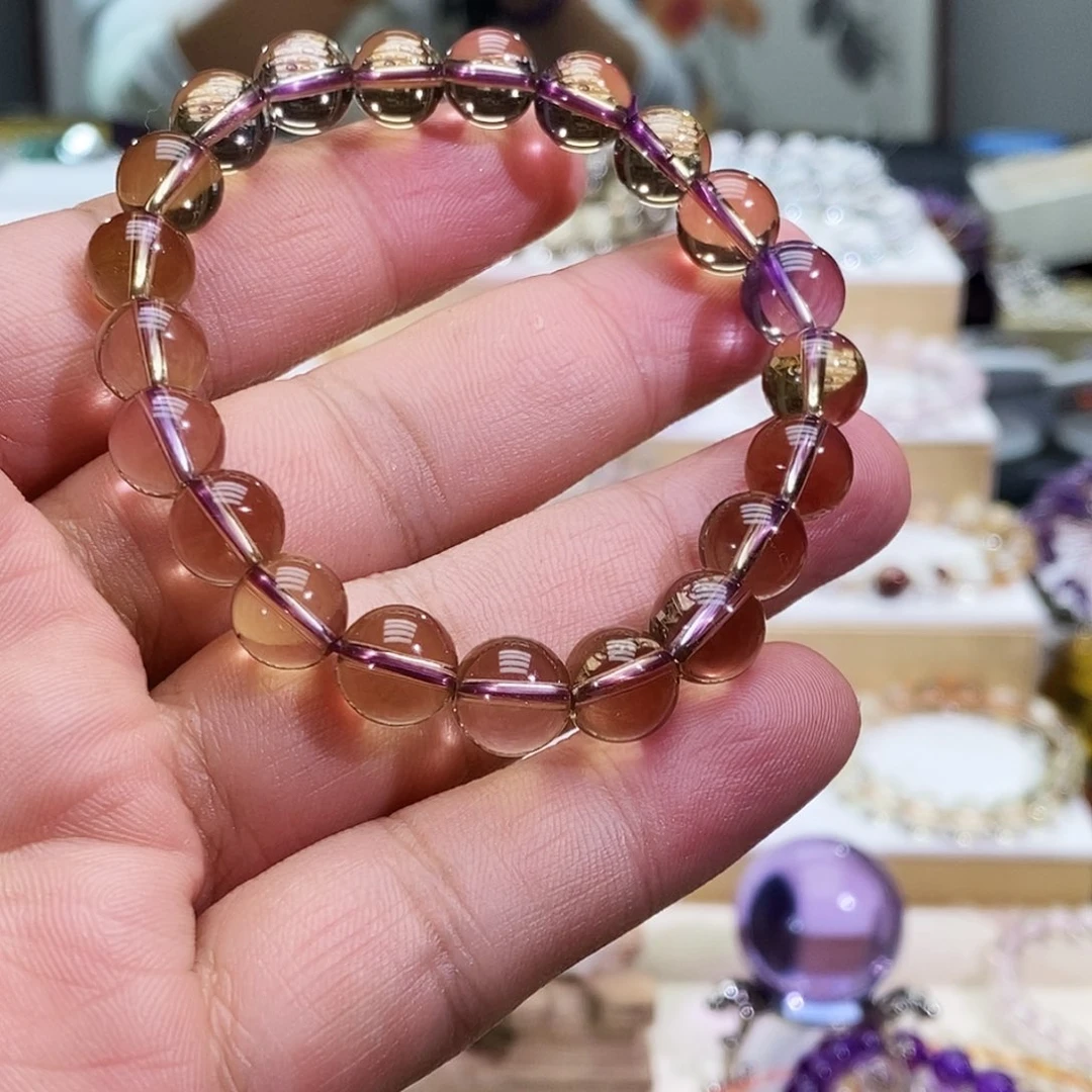福***福水晶手链未镶嵌巴西紫黄共生水晶手串