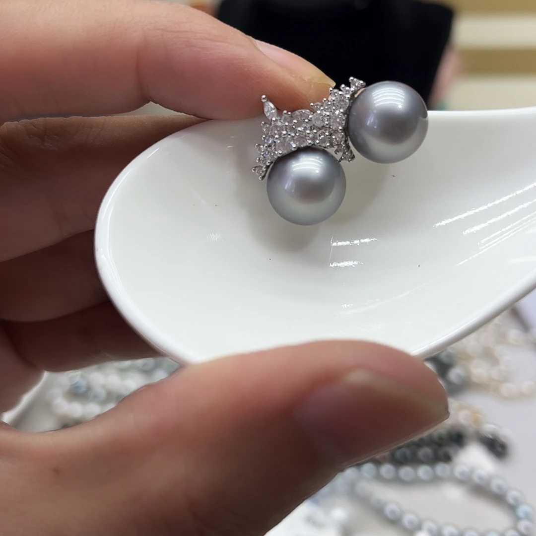银S925镶嵌海水珍珠耳饰