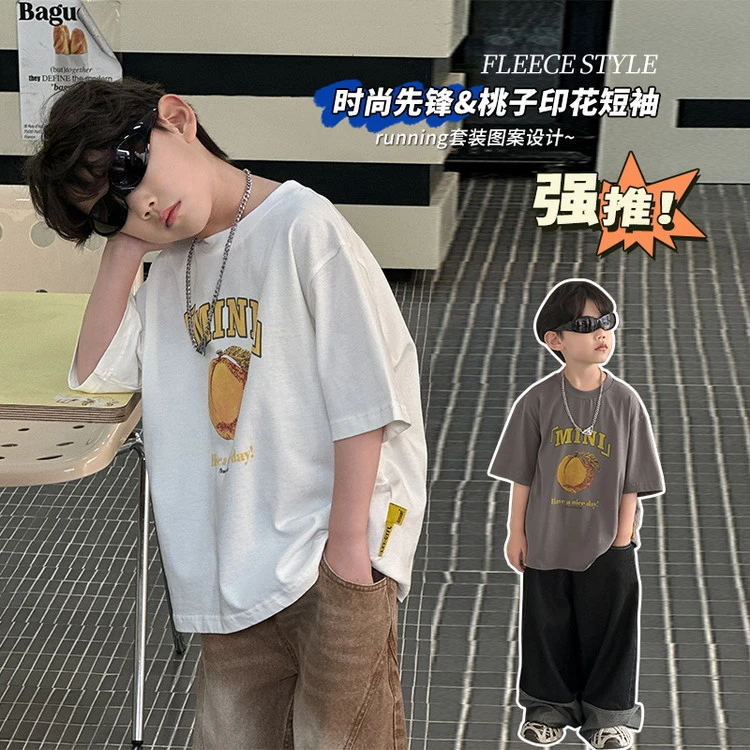 HY2545-男童纯棉T恤2025夏季新款短袖韩版夏装上衣中小童圆领套头