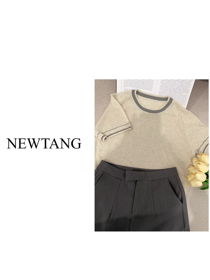 【撞色边短袖】211苎麻气质圆领简约透气显瘦短袖