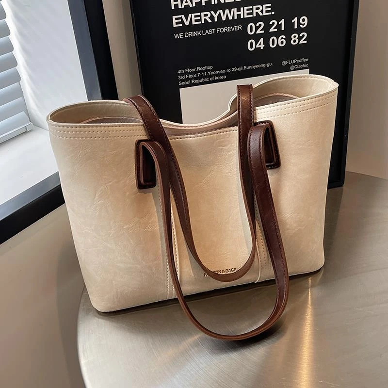 潮走休闲 撞色大容量包包女2025春夏新款单肩包高级质感通勤洋派