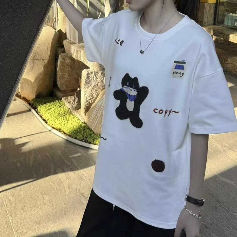 清仓短袖T恤女2025新款夏季时尚洋气小众宽松百搭大版显瘦上衣