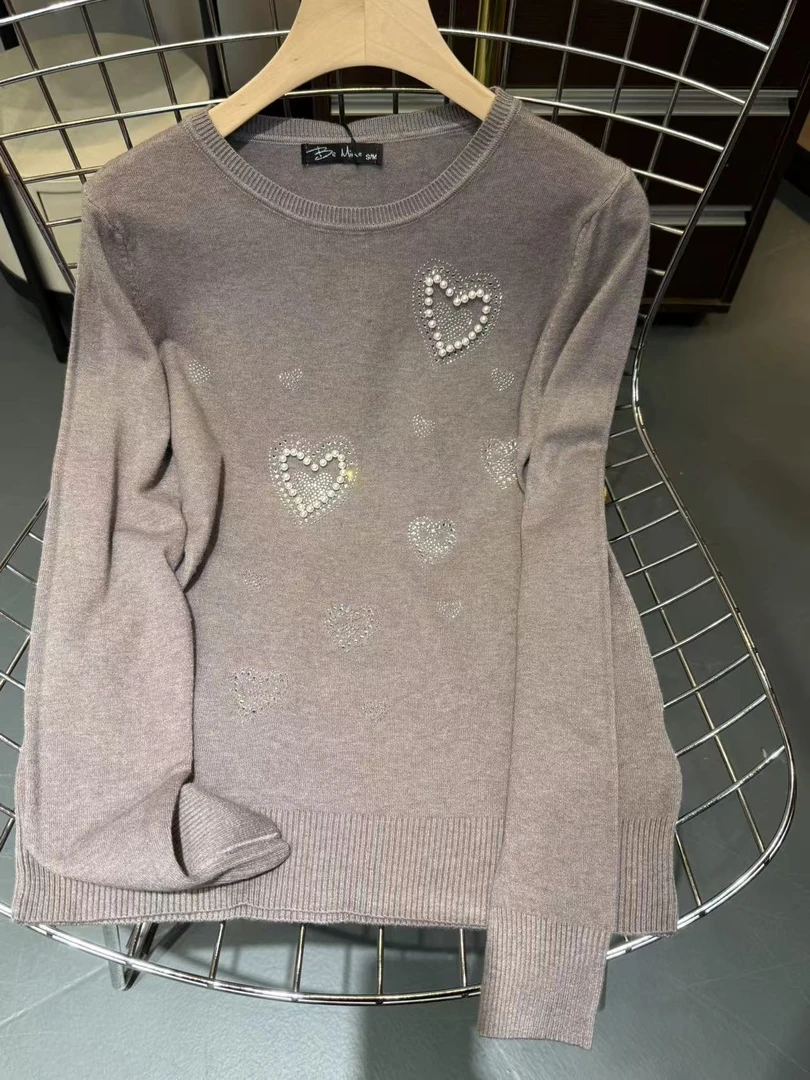 秋冬女款珍珠镶钻针织衫-A0521