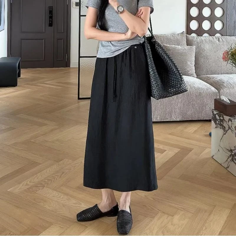 夏季爆款百分百纯醋酸半身裙透气凉快松紧腰2025年薄款女