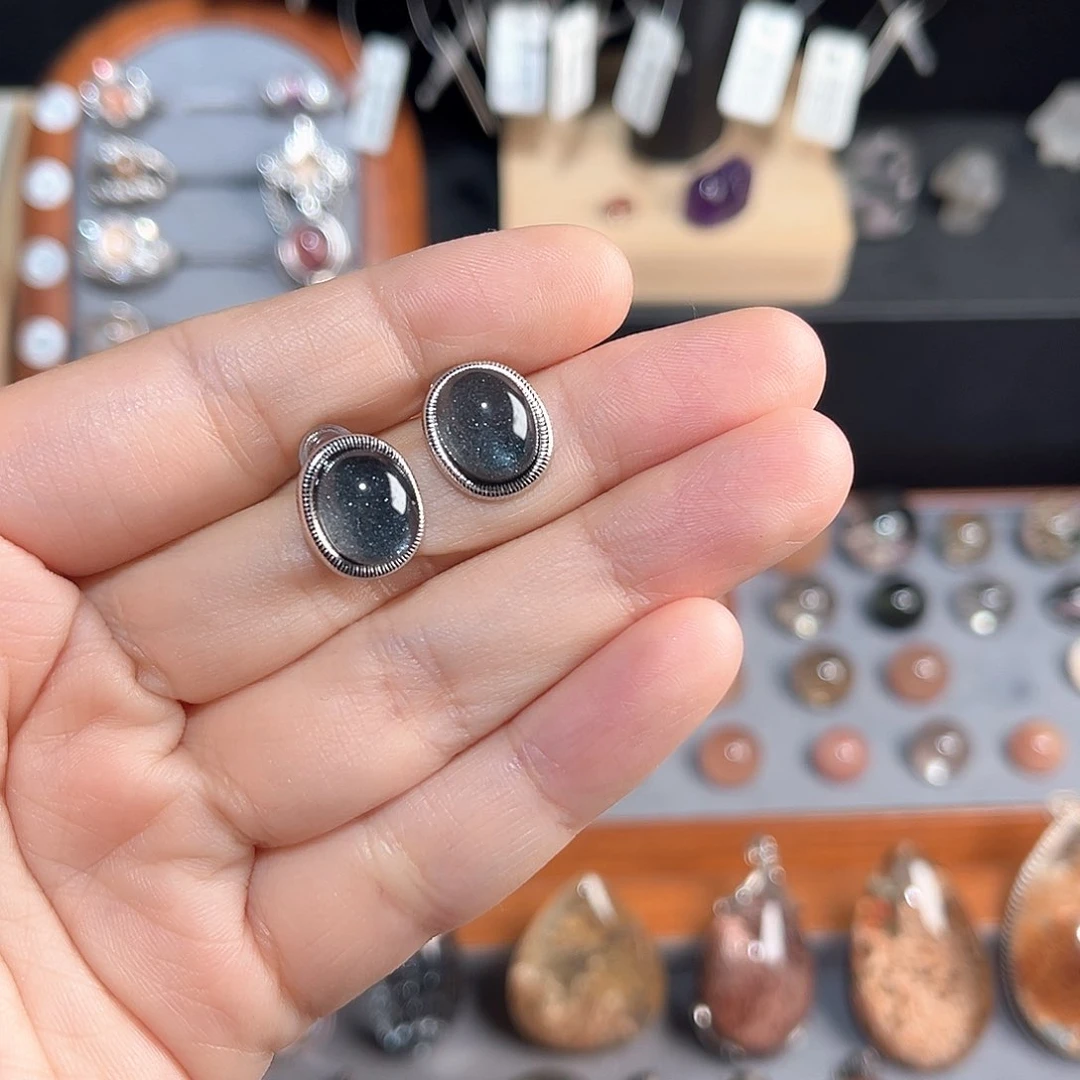 水晶耳钉银S925镶嵌北**西