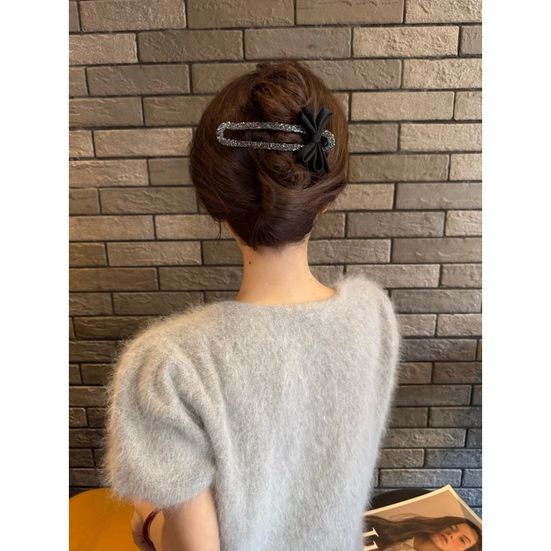 气质碎钻蝴蝶结发卡抓夹女后脑勺懒人盘发神器鸭嘴夹一字夹子头饰