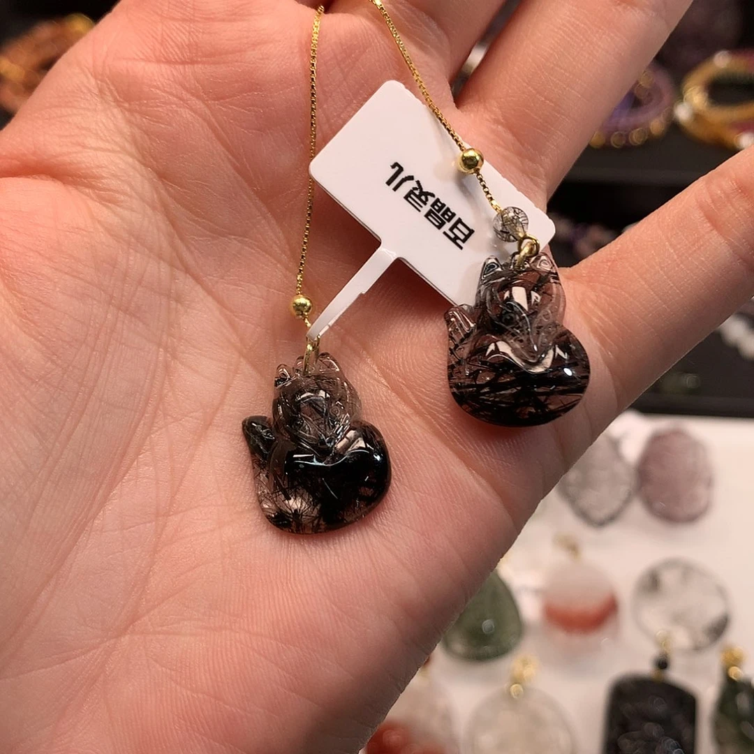 未镶嵌耳饰水晶黑发晶女王狐耳线