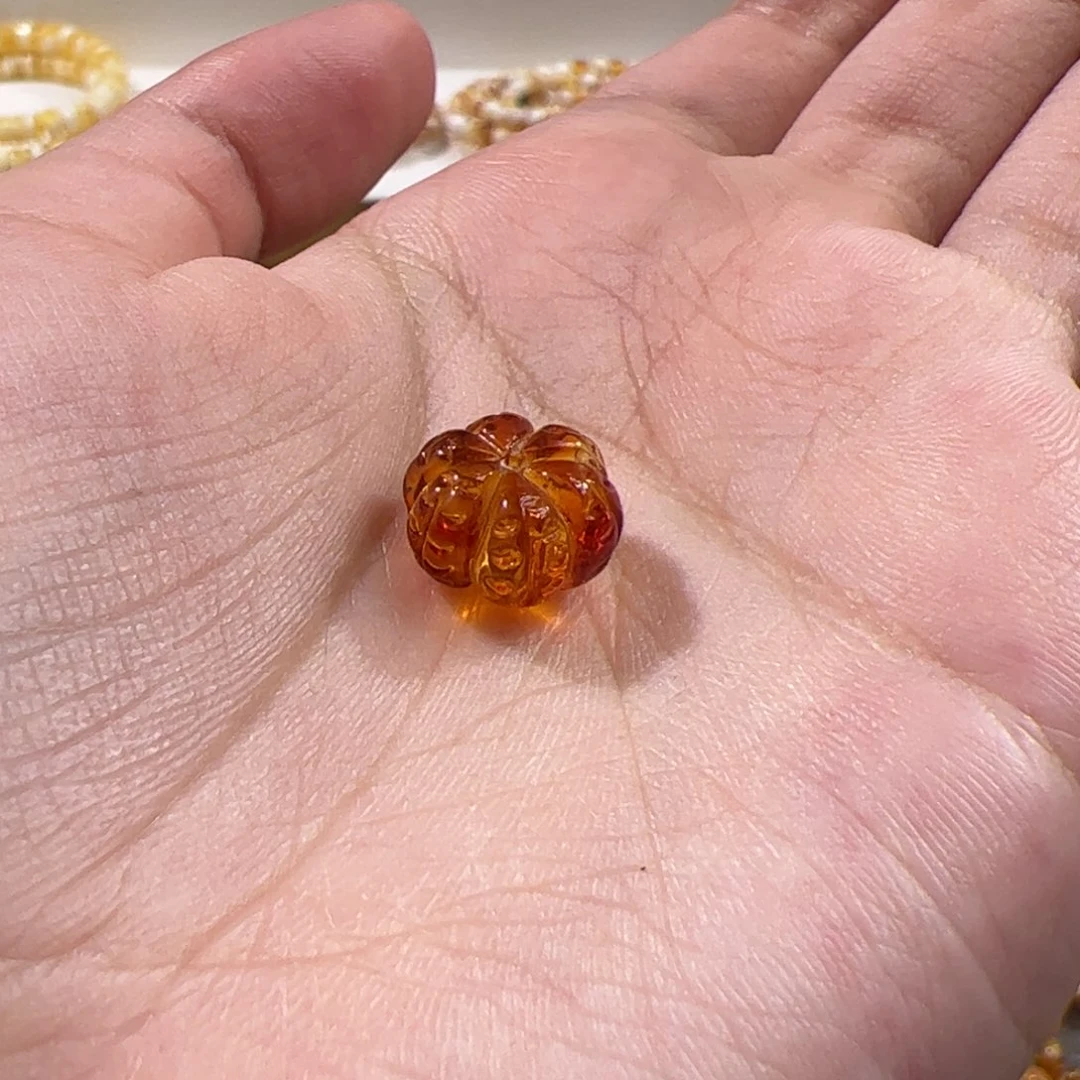 琥珀未镶嵌珠宝奇石红沁南瓜配饰琥珀