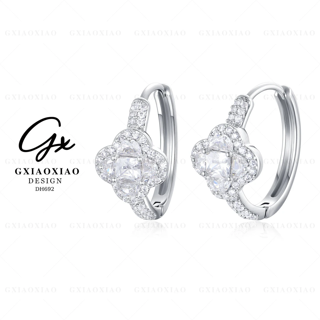 铜合金合成锆石耳饰 GXX 轻奢气质小众四叶花朵耳环 DH692 DH693