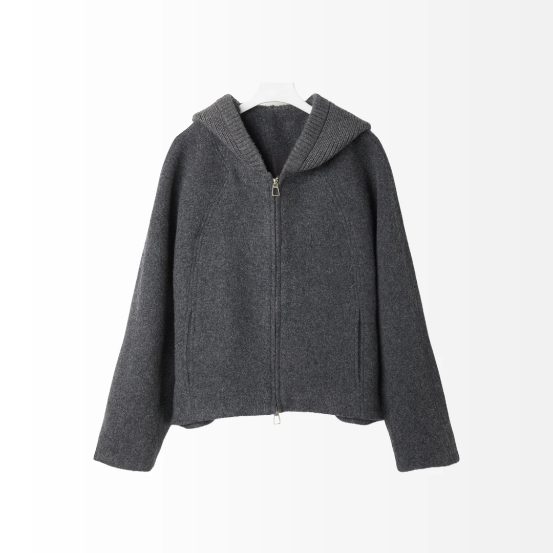 【WUGEE】设计师款羊毛带帽外套大衣时尚休闲百搭女士连帽冬外套