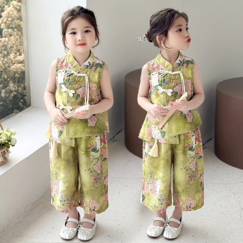 汉服女童中国风套装夏季2025新款儿童古装 新中式两件套