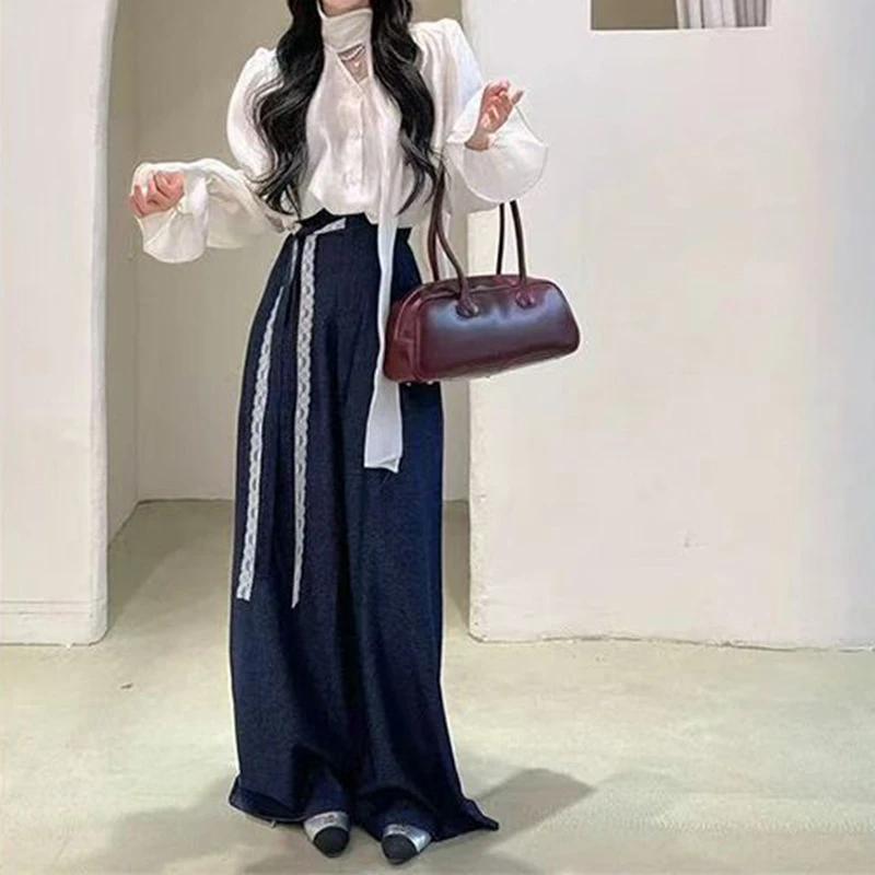 洋气衣服法式蕾丝花边领上衣套装女一整套ootd穿搭春季新款裤子两