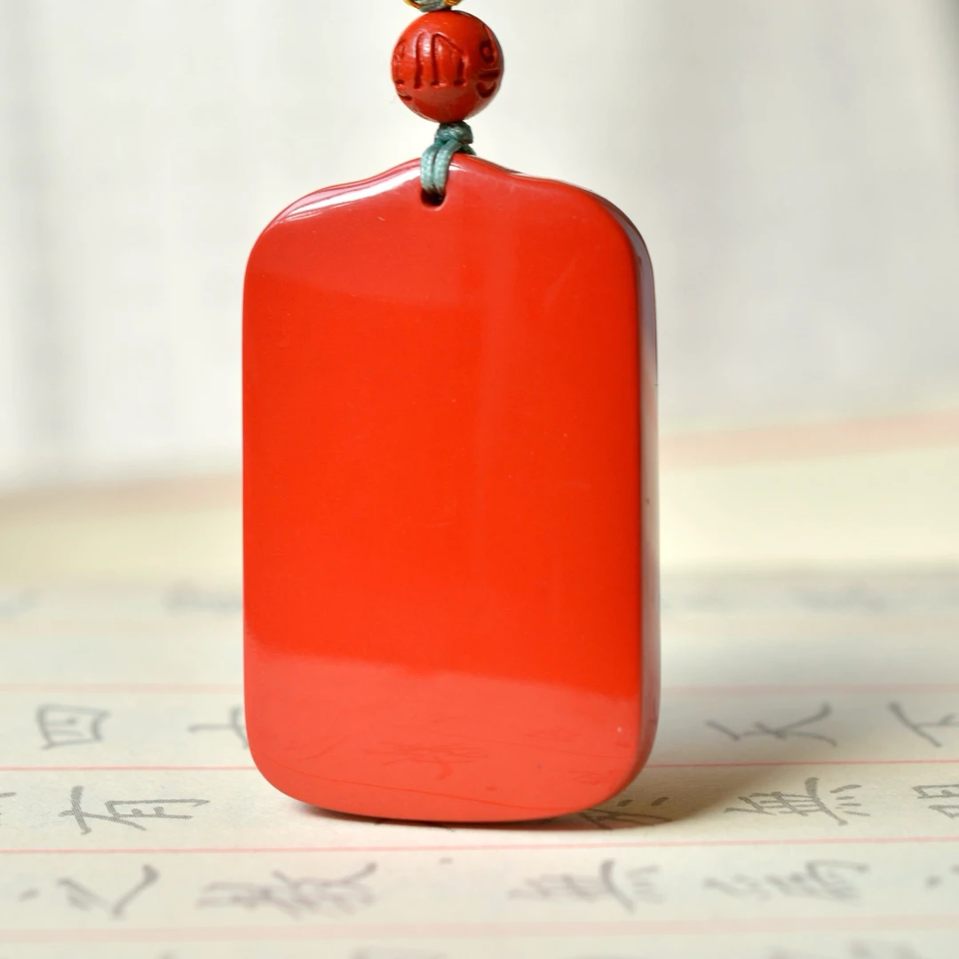 盗骊 含辰砂工艺品朱砂无事牌男女皆可佩戴红纱平安牌吊坠首颈饰