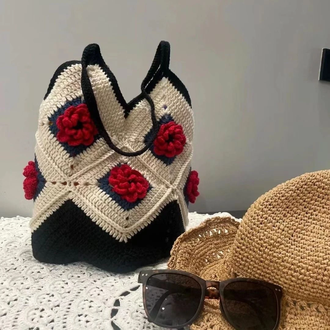 蔷薇花田园风单肩包手工编织diy材料包自制礼物