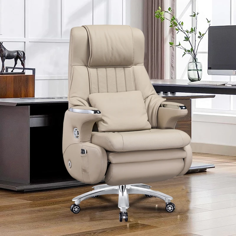 高端电动真皮老板椅舒适久坐可躺按摩椅通风大班椅商务办公书房椅