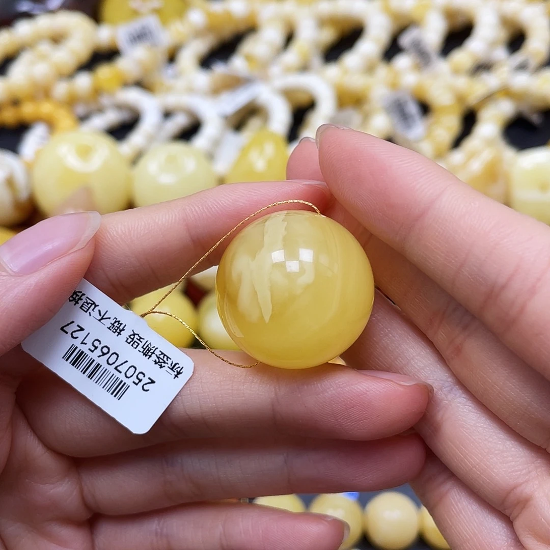 未镶嵌蜜蜡裸石圆珠25mm矿灰