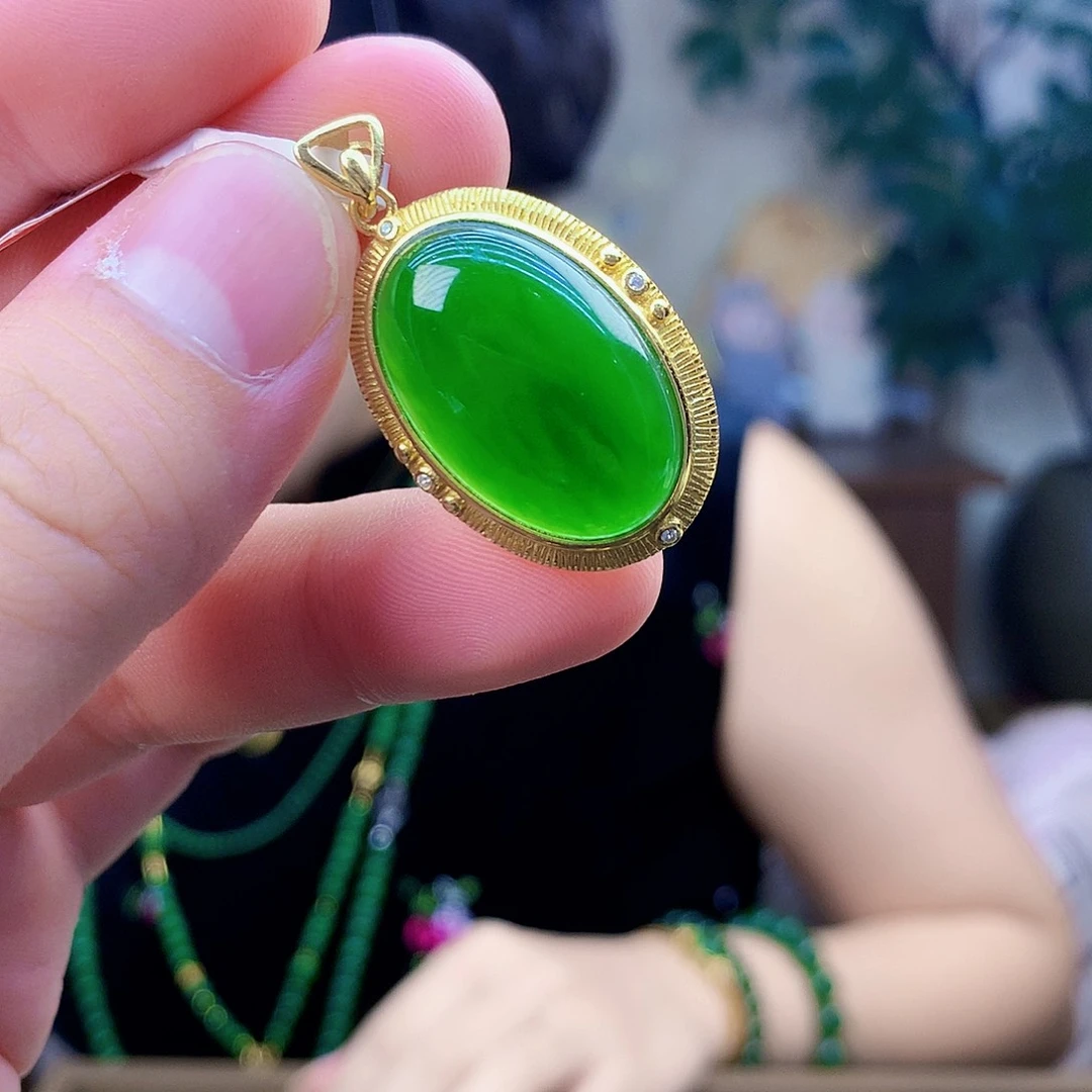 吊坠(不含链)银S925镶嵌和田玉（碧玉）吊坠