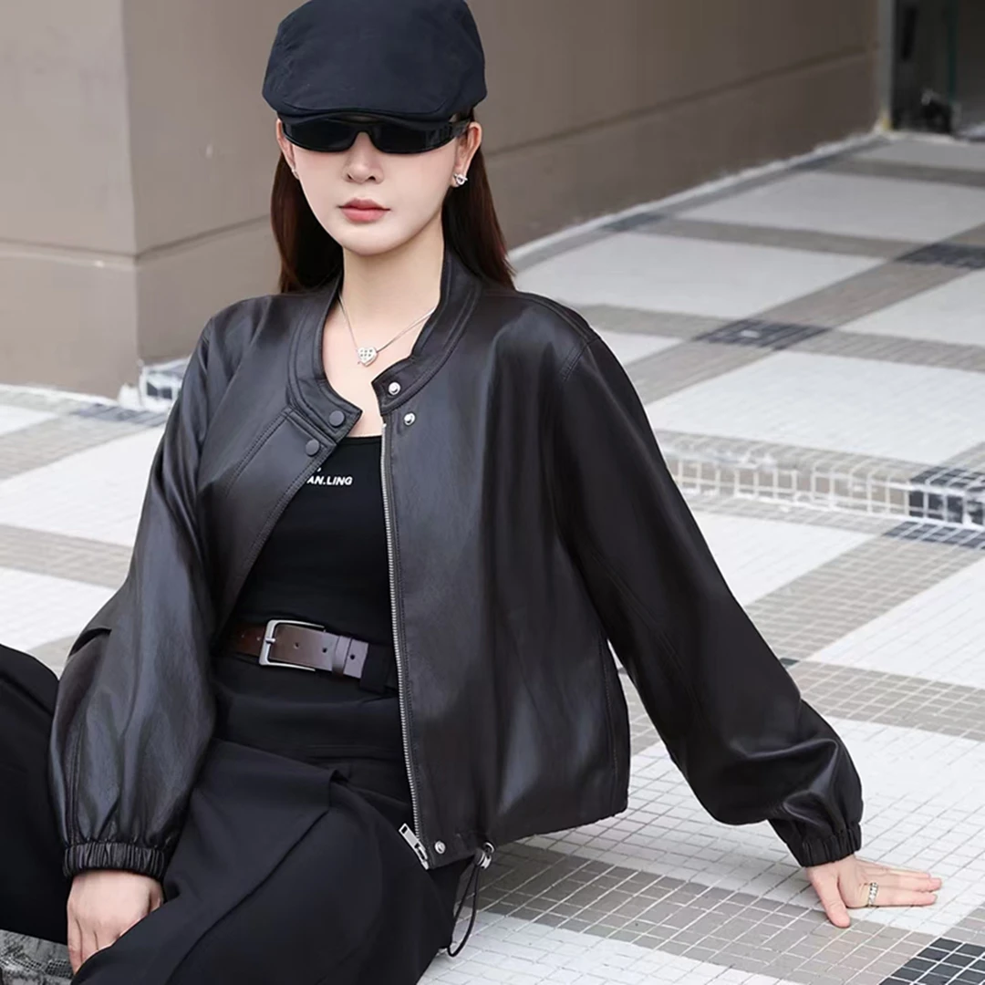 宽松洋气皮衣女夹克短款外套秋季港风气质时尚小个子休闲PU机车服