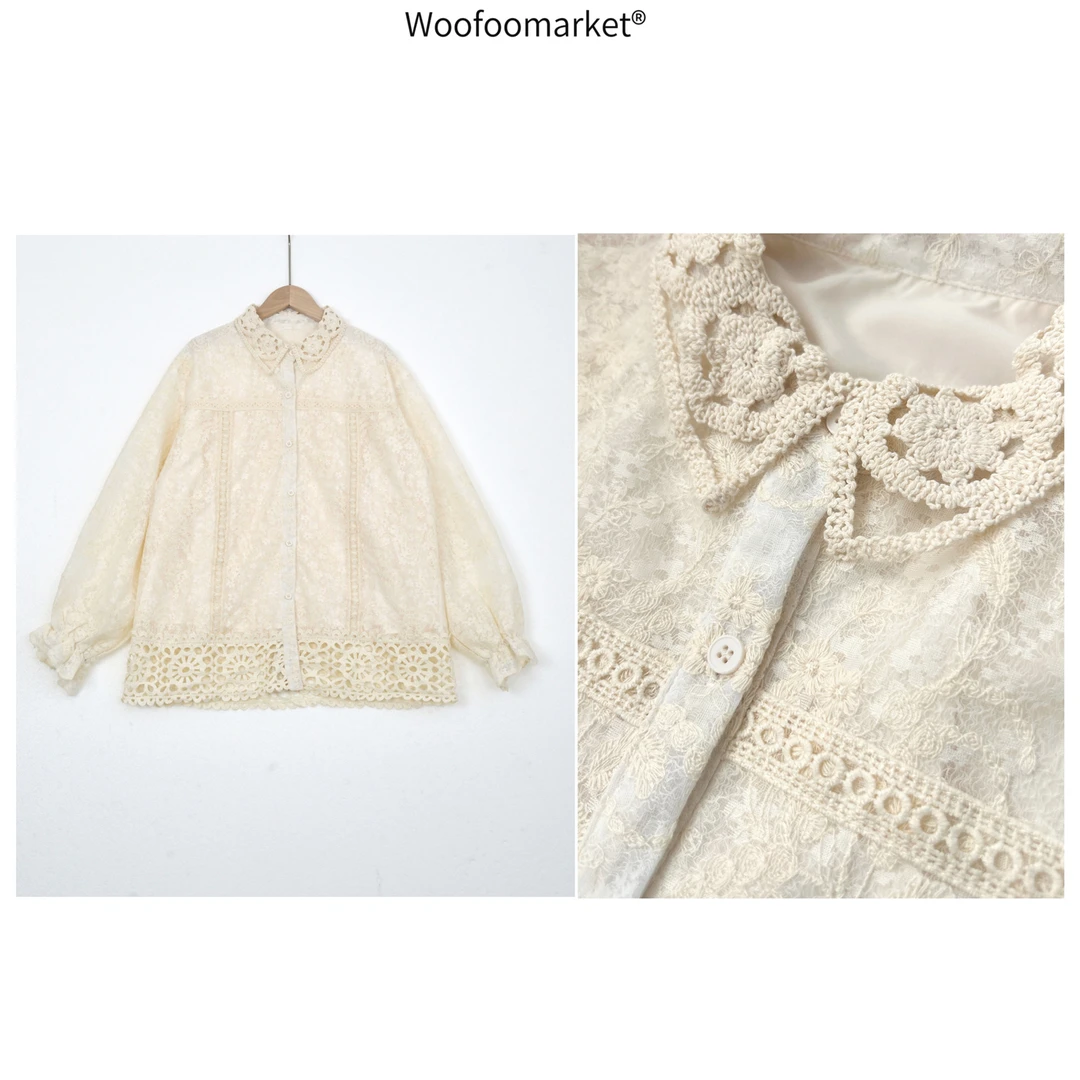 【海街日集】梦幻刺绣镂空娃娃领双层衬衣女早春 CY608