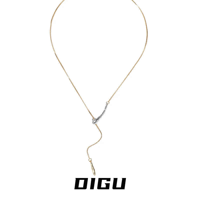 嘀咕家 铜合金项链 时尚金银撞色抽拉项链长款毛衣链百搭锁骨链