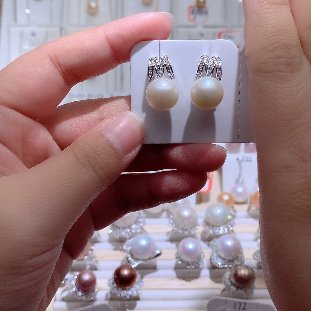 淡水珍珠银S925镶嵌耳饰CC11.5mm