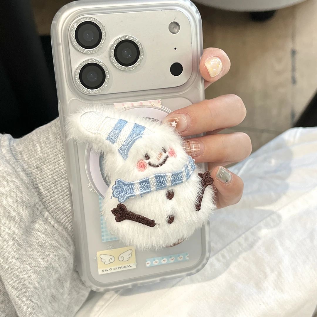 ins韩系肤感磁吸雪人立体毛绒支架手机壳适用苹果iPhone17/16