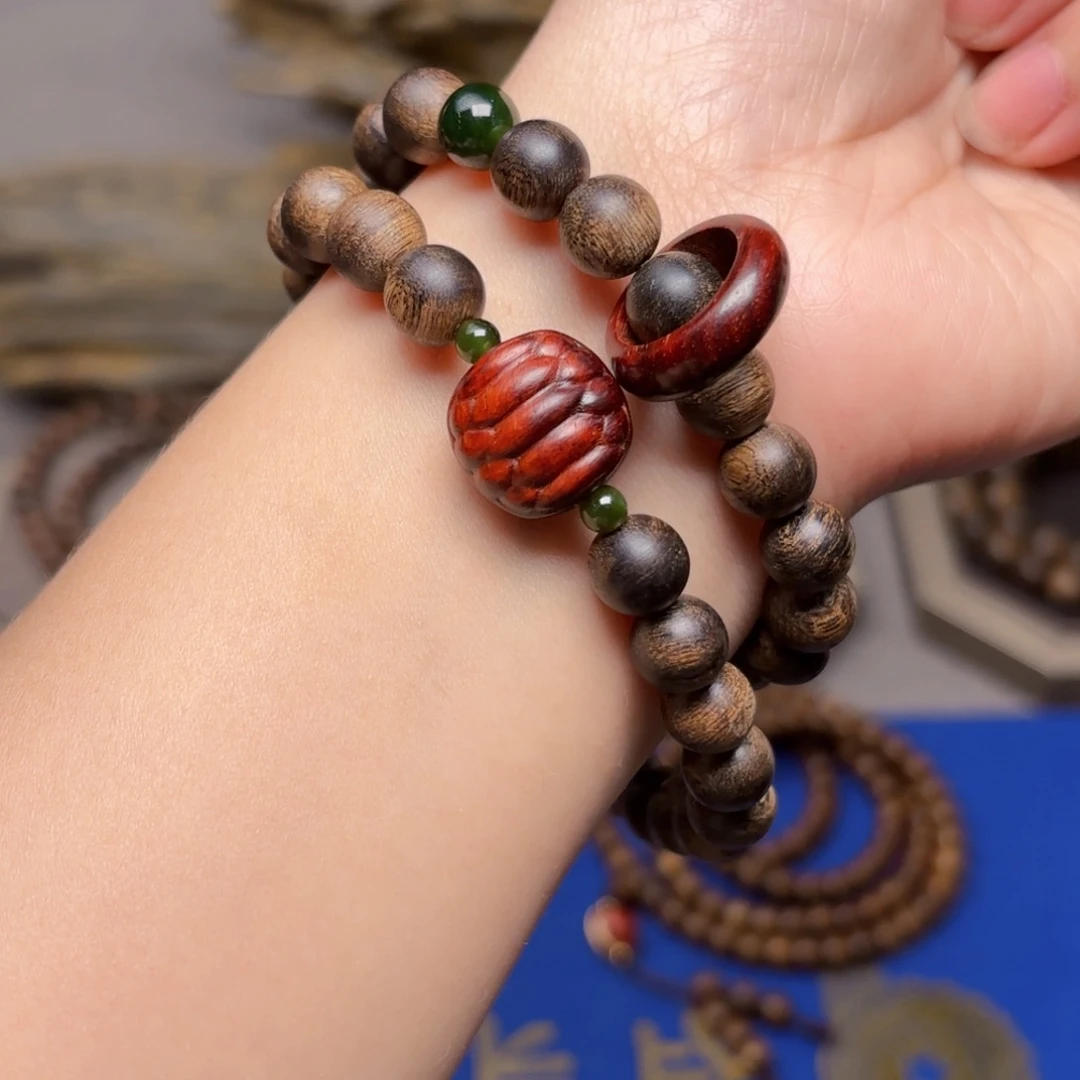 手串沉香越南芽庄瘤疤绿棋楠0.8➕小叶紫檀设计